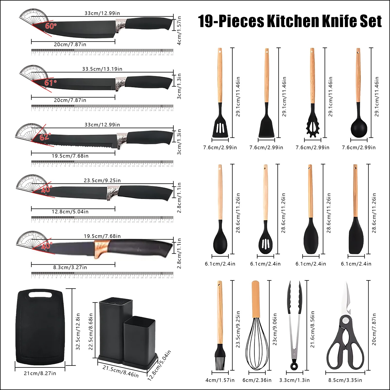 19Pcs/12PCS Set Wooden Handle Silicone Kitchen Utensils High Quality  Silicone Kitchen Utensils Non-stick Pan Cooking Spatula Baking Storage Tool