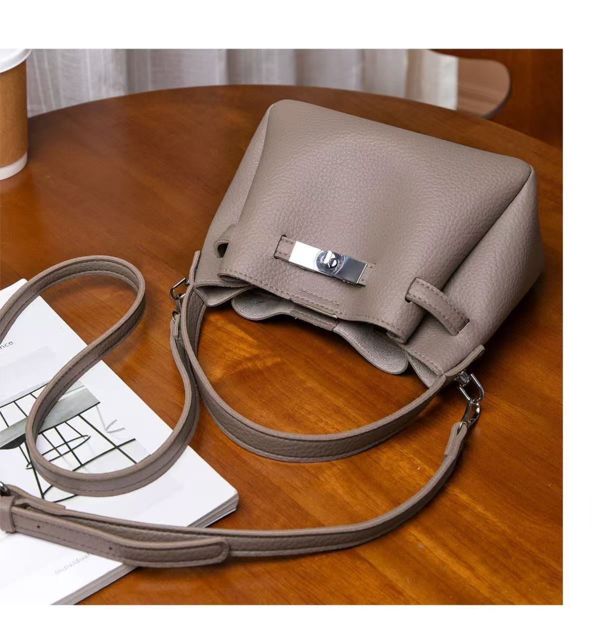 Genuine Leather Women's Bucket Bag 2026 New Style, Minimalist Kelly Bag, Commute & Versatile Tote Bag Luxury Genuine Leather Handbag, Casual Daily Tote for Work & Shopping 2-in-1 Bucket Bag Set