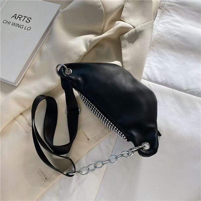 2026 New Bling Rhinestone Waist Bag, Soft Black Fabric Multi-purpose Crossbody Chest Bag, Fashion Versatile Sling Bag for Women, for Daily/Party/Travel