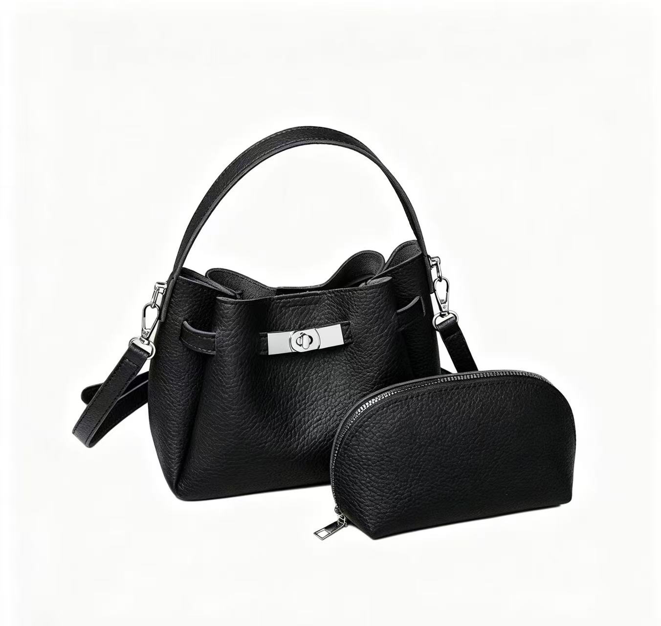 Genuine Leather Women's Bucket Bag 2026 New Style, Minimalist Kelly Bag, Commute & Versatile Tote Bag Luxury Genuine Leather Handbag, Casual Daily Tote for Work & Shopping 2-in-1 Bucket Bag Set