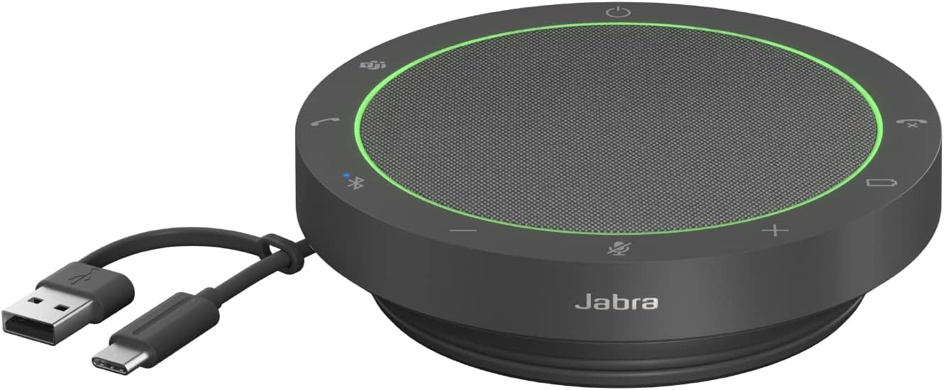 Jabra Speak2 55 Wireless Bluetooth Speakerphone with 4 Noise-cancelling Mics, Full-range 50mm Speaker, Wideband Audio, Compact and portable - MS Teams Certified, Works with Other Platforms - Dark Grey