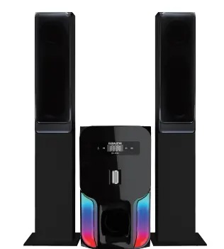 Globalstar GS-6502 2.1CH Mini Home Theater MULTIMEDIA WOOFER SYSTEM WITH 2 TALL Boys SPEAKERS SUBWOOFER with AC DC USB/FM/BLUETOOTH 15,000W PMPO HI-FI Sound Speaker System