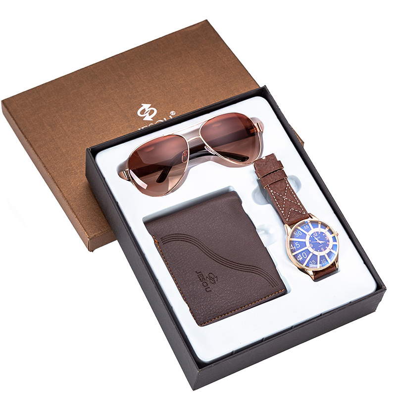 Men's Watches Gifts Set Sunglasses Leather Wallet Watch Set Valentine's Day Gift Quartz Wrist Watch