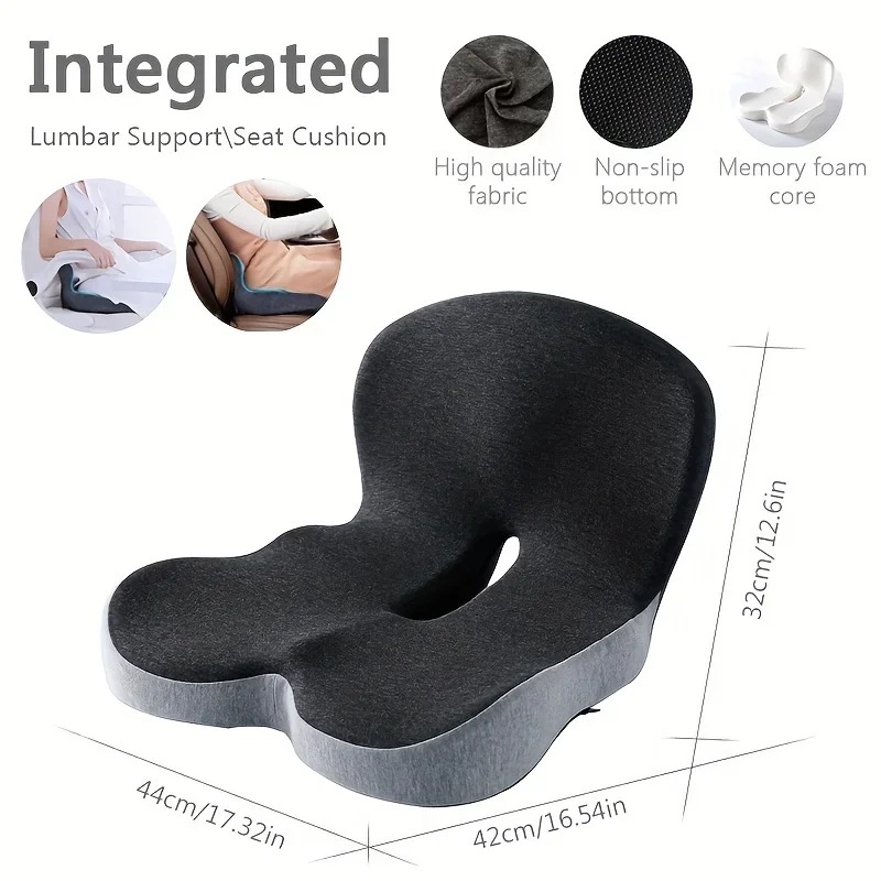 Memory Foam One-piece Seat Cushion Backrest Office Chair Cushion Massage Lumbar Support Pain Relief Breathable Car Butt Pad