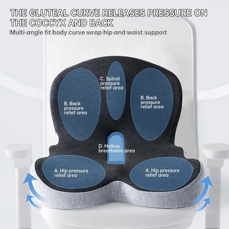 Memory Foam One-piece Seat Cushion Backrest Office Chair Cushion Massage Lumbar Support Pain Relief Breathable Car Butt Pad