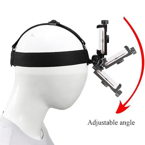 Head mounted phone holder suitable for smartphones and sports cameras, outdoor live streaming stand for first person video viewing, with phone clip (6-10cm) | Hands-Free Adjustable Head Strap Mount