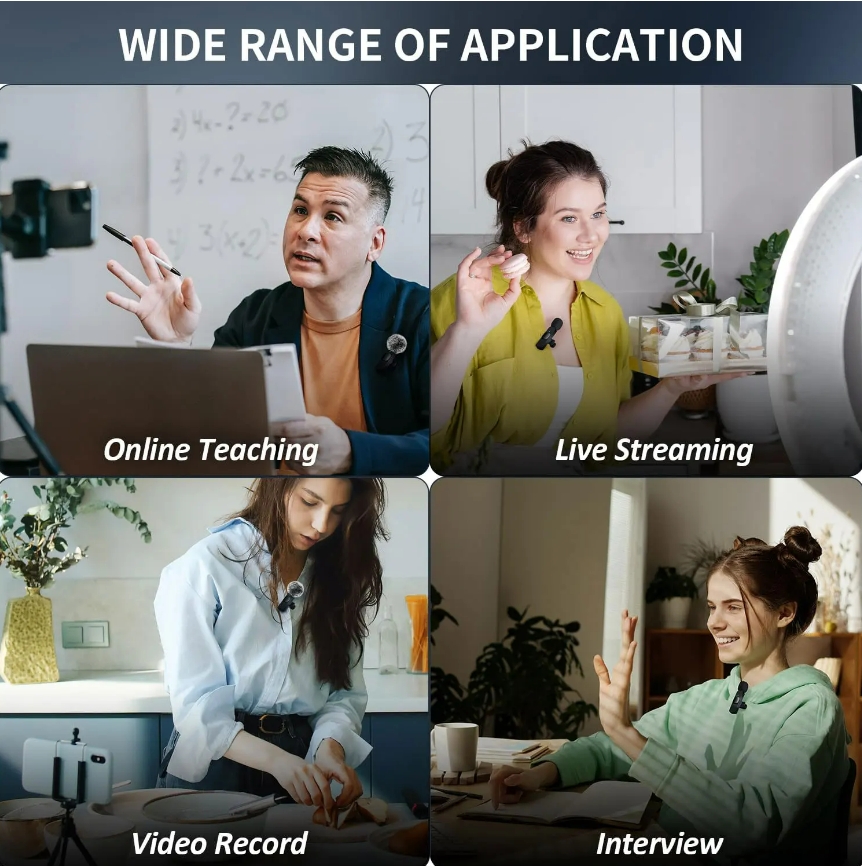 NEW Wireless Lavalier Microphone Audio Video Recording Mini Mic For iPhone Android Laptop Live Gaming Mobile Phone Microphone | Plug & Play, 20M Range, 360° Pickup