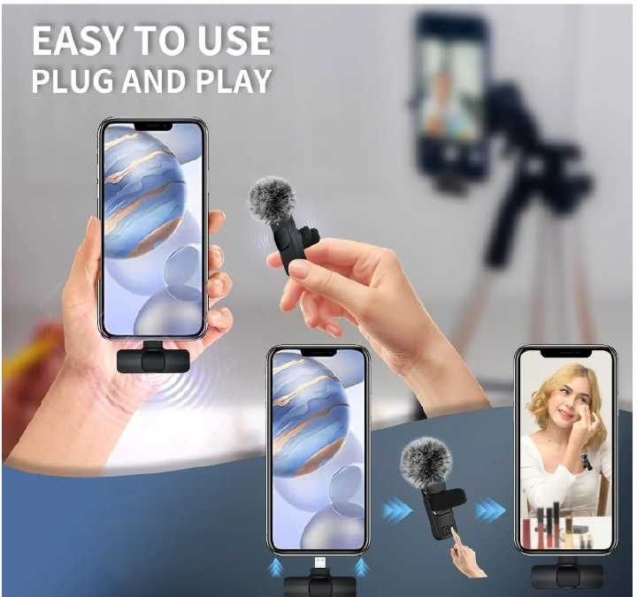 NEW Wireless Lavalier Microphone Audio Video Recording Mini Mic For iPhone Android Laptop Live Gaming Mobile Phone Microphone | Plug & Play, 20M Range, 360° Pickup