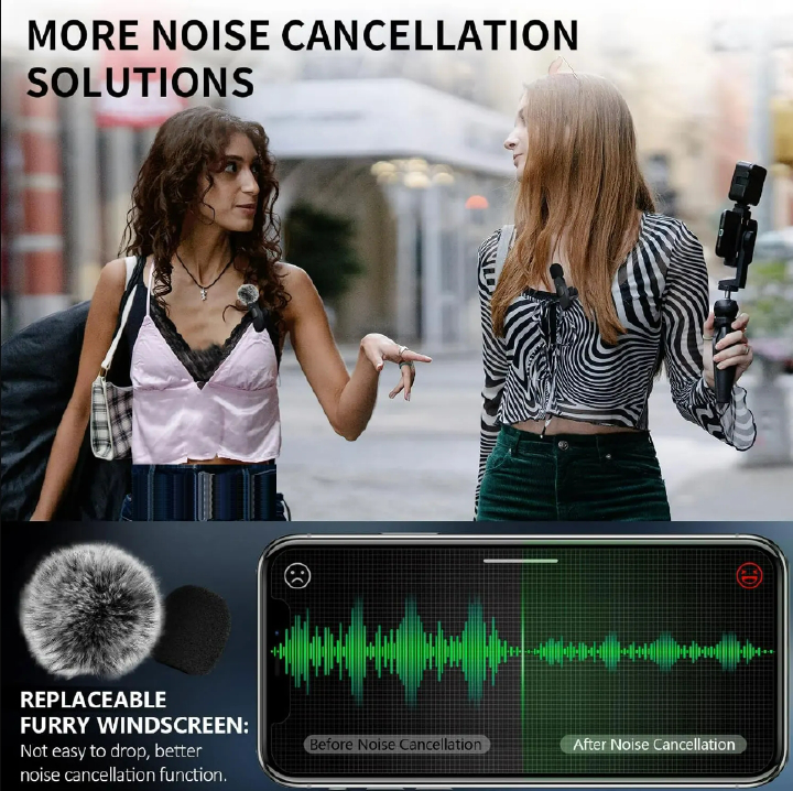 NEW Wireless Lavalier Microphone Audio Video Recording Mini Mic For iPhone Android Laptop Live Gaming Mobile Phone Microphone | Plug & Play, 20M Range, 360° Pickup