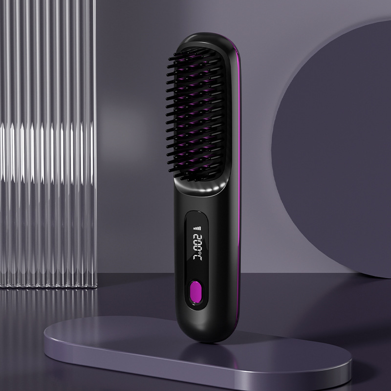 2026 Upgraded Wireless Portable Hair Straightener Brush 3 Adjustable Temp Settings with LED Display Cordless Negative Ion Hair Straightener Comb