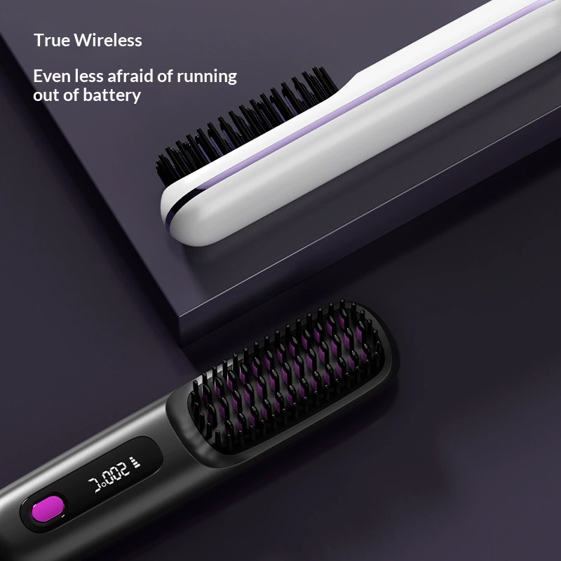 2026 Upgraded Wireless Portable Hair Straightener Brush 3 Adjustable Temp Settings with LED Display Cordless Negative Ion Hair Straightener Comb