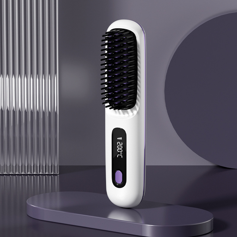2026 Upgraded Wireless Portable Hair Straightener Brush 3 Adjustable Temp Settings with LED Display Cordless Negative Ion Hair Straightener Comb