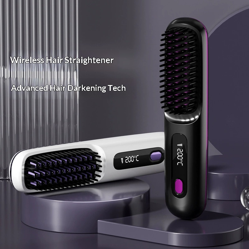 2026 Upgraded Wireless Portable Hair Straightener Brush 3 Adjustable Temp Settings with LED Display Cordless Negative Ion Hair Straightener Comb
