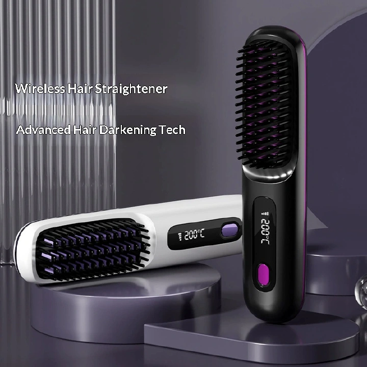 2026 Upgraded Wireless Portable Hair Straightener Brush 3 Adjustable Temp Settings with LED Display Cordless Negative Ion Hair Straightener Comb