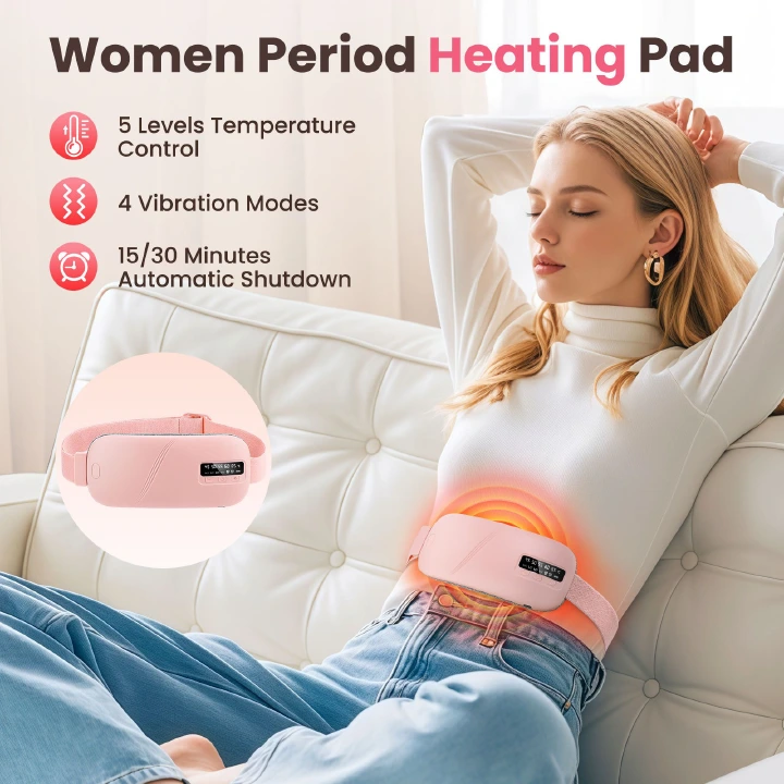 Women Period Heating Pad for Cramps 5 Levels Temperature Control 4 Vibration Modes for Cramps Relief Back and Belly Pain Relief Device Gift for Women and Girls