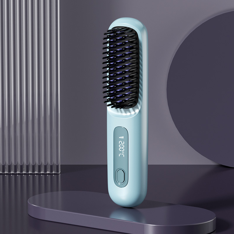 2026 Upgraded Wireless Portable Hair Straightener Brush 3 Adjustable Temp Settings with LED Display Cordless Negative Ion Hair Straightener Comb