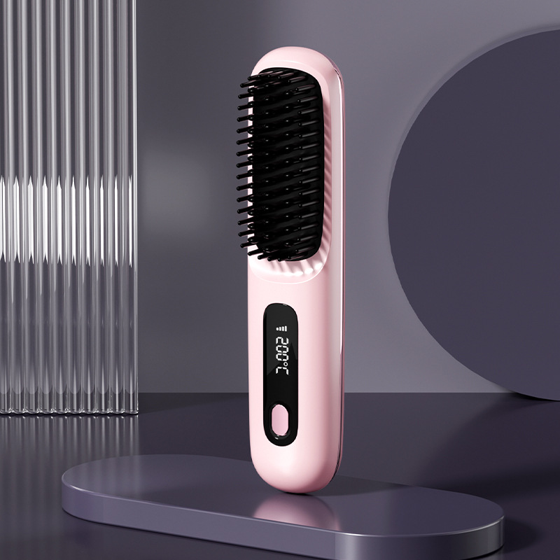 2026 Upgraded Wireless Portable Hair Straightener Brush 3 Adjustable Temp Settings with LED Display Cordless Negative Ion Hair Straightener Comb