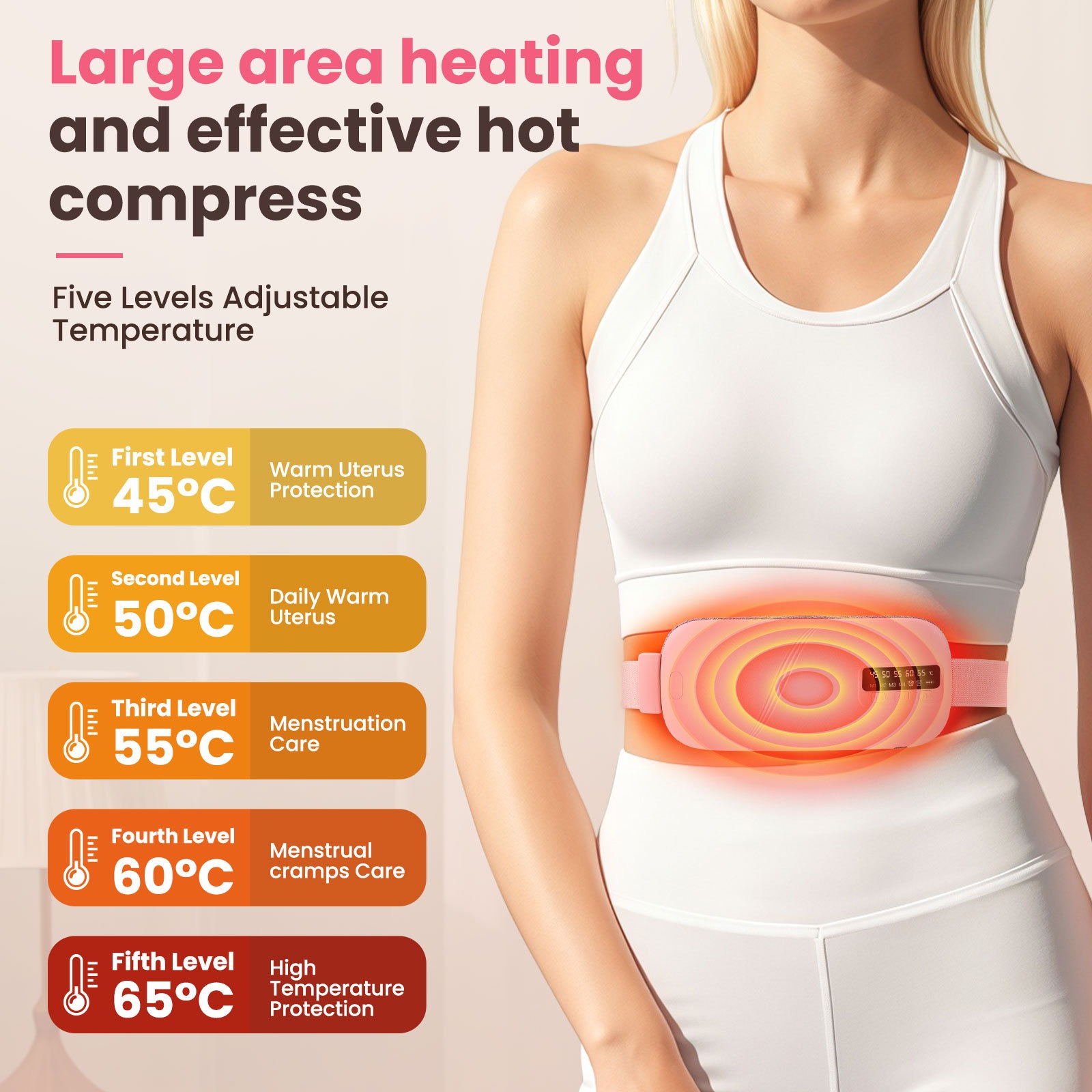 Women Period Heating Pad for Cramps 5 Levels Temperature Control 4 Vibration Modes for Cramps Relief Back and Belly Pain Relief Device Gift for Women and Girls