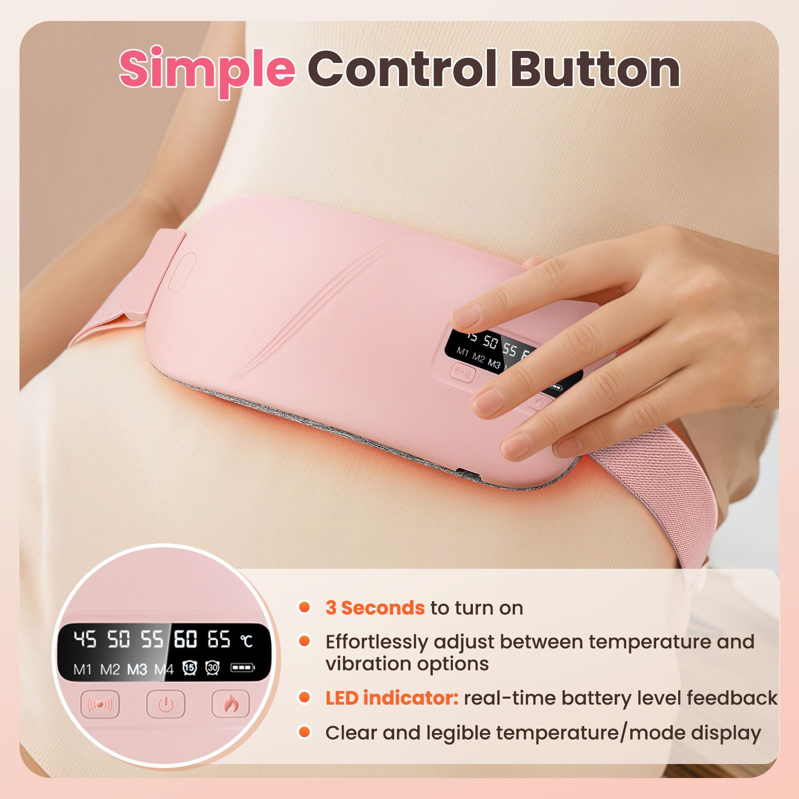 Women Period Heating Pad for Cramps 5 Levels Temperature Control 4 Vibration Modes for Cramps Relief Back and Belly Pain Relief Device Gift for Women and Girls