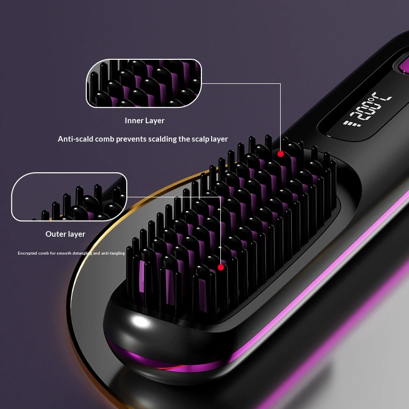 2026 Upgraded Wireless Portable Hair Straightener Brush 3 Adjustable Temp Settings with LED Display Cordless Negative Ion Hair Straightener Comb