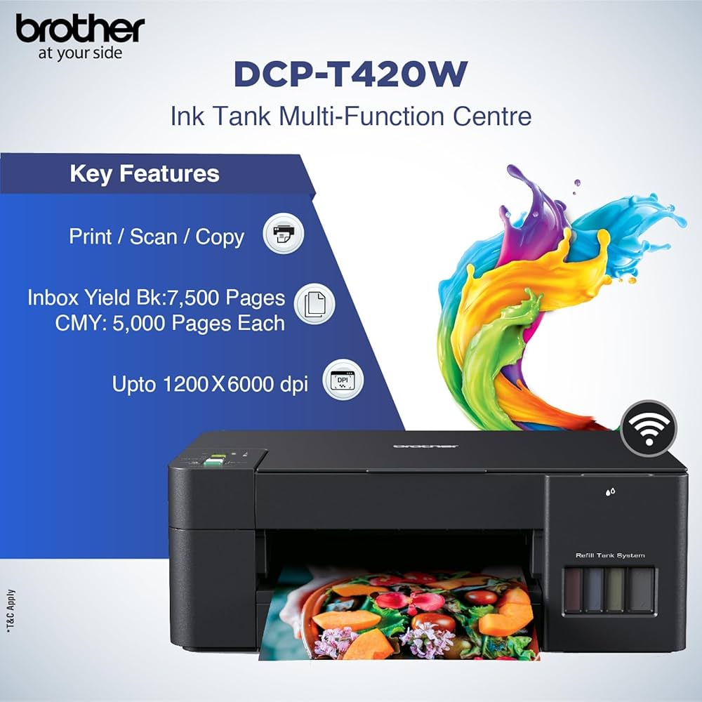 BROTHER DCP-T420W 3 in 1 Wireless Colour Inkjet Printer with Refill Tank System