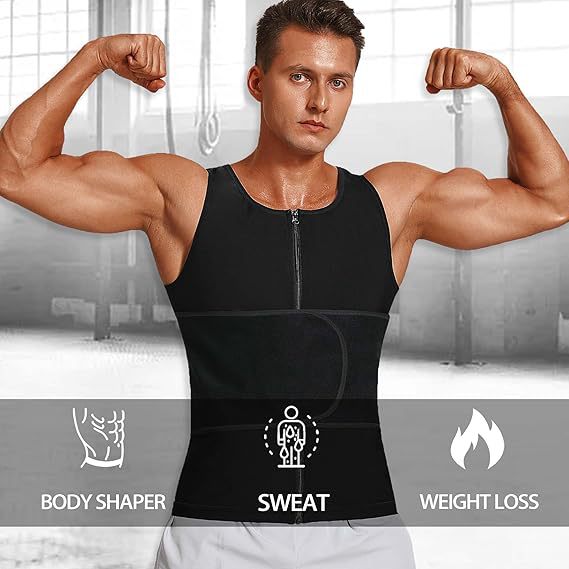 Men's Sauna Sweat Vest with Waist Belt | Adjustable Zippered Waist Trainer shapewear for Gym & Fitness Workouts & Daily Use & Weight Lose