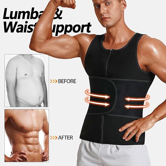 Men's Sauna Sweat Vest with Waist Belt | Adjustable Zippered Waist Trainer shapewear for Gym & Fitness Workouts & Daily Use & Weight Lose