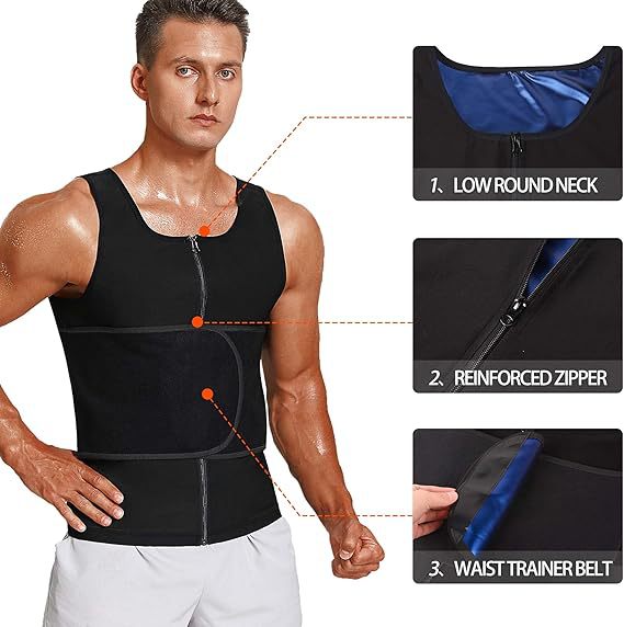 Men's Sauna Sweat Vest with Waist Belt | Adjustable Zippered Waist Trainer shapewear for Gym & Fitness Workouts & Daily Use & Weight Lose