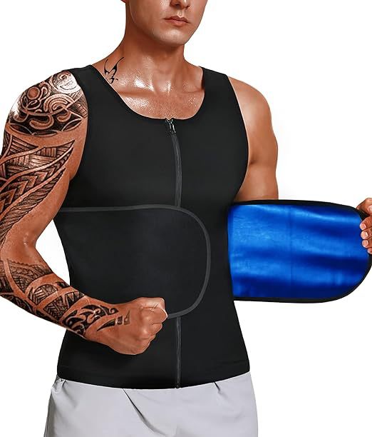 Men's Sauna Sweat Vest with Waist Belt | Adjustable Zippered Waist Trainer shapewear for Gym & Fitness Workouts & Daily Use & Weight Lose
