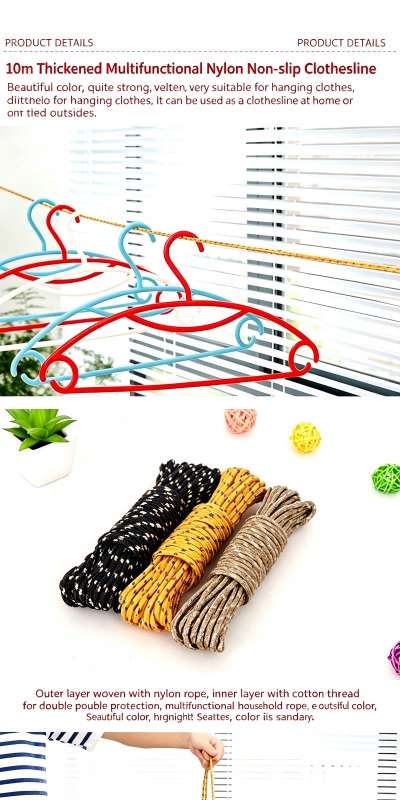 10 meter outdoor equipment travel clothesline anti slip, windproof, thickened drying blanket rope, sturdy nylon binding rope strap