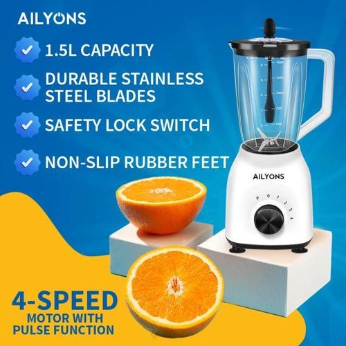 AILYONS 1.5L 2 In 1 Motor Stainless Steel Blender TYB-201 Blender & Grinder Quality With Grinder Juicer White