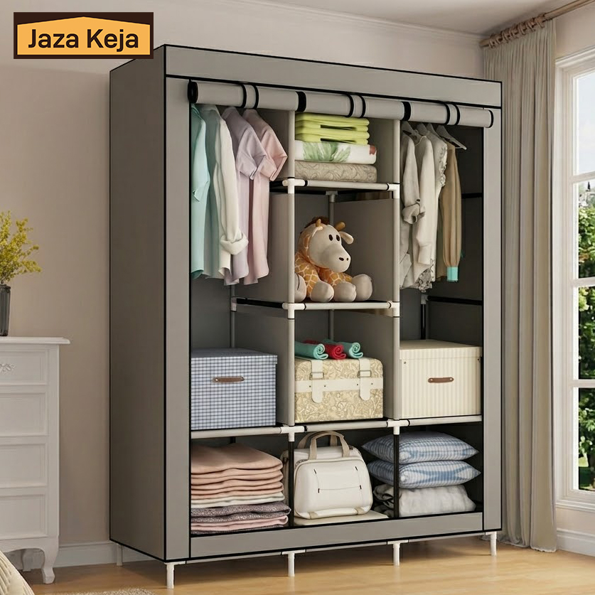 Jaza Keja 3 Columns 130 DIY Large Capacity Metallic Wardrobe Assemble Closets Portable Home Storage with Rolling Door