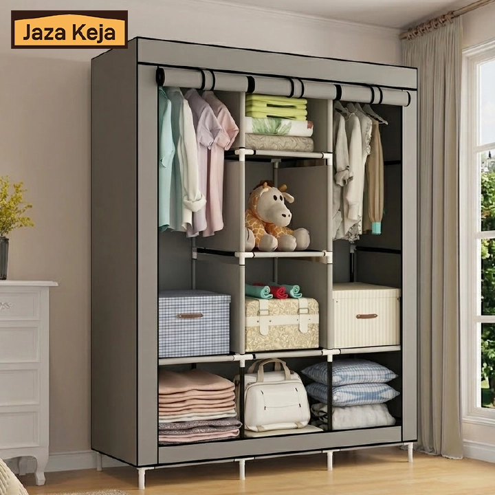 Jaza Keja 3 Columns 130 DIY Large Capacity Metallic Wardrobe Assemble Closets Portable Home Storage with Rolling Door