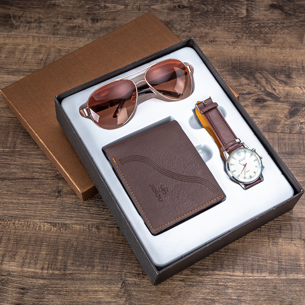 3pcs Men Watches Gifts Set Belts Leather Wallet Watch Set Valentine's Day Gift Quartz Wrist Watch