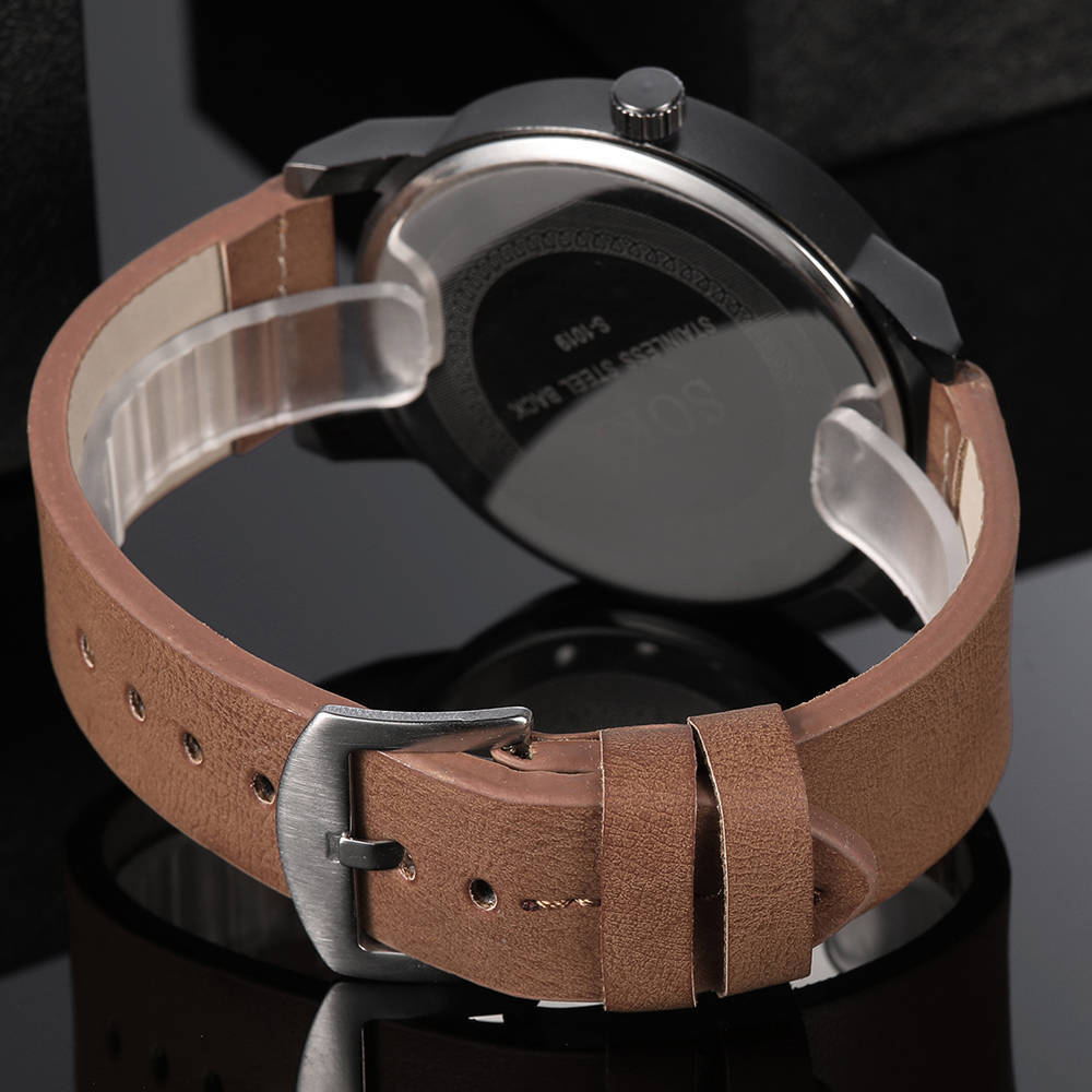 SOKI Watch Men's Date Quartz-watch Stainless Steel Mesh Strap Ultra Thin Dial Clock Accessory