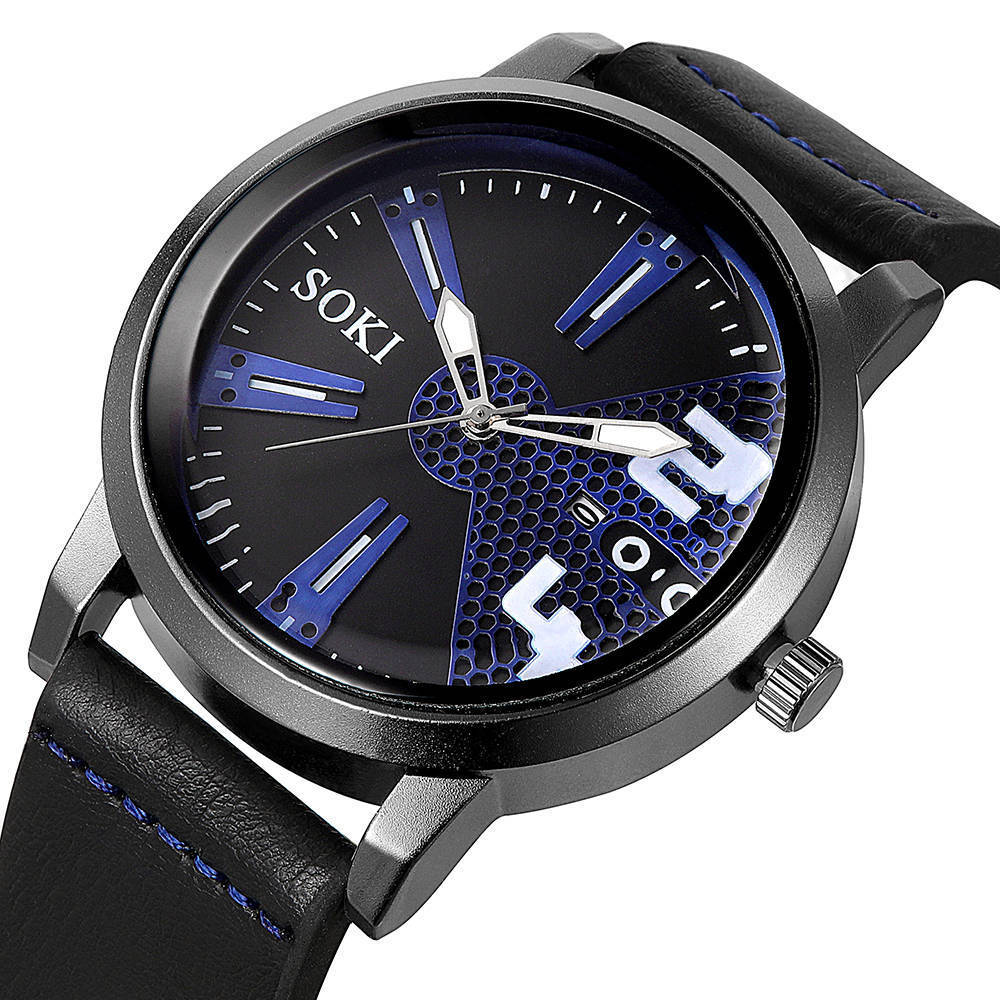 SOKI Watch Men's Date Quartz-watch Stainless Steel Mesh Strap Ultra Thin Dial Clock Accessory