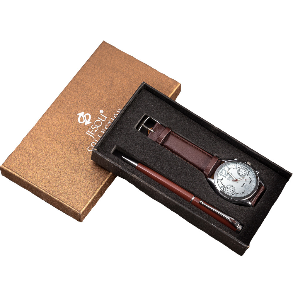 3pcs Men's Fashion Creative Steel Belt Quartz Watch + Pen Set Valentine's Day Gift Quartz Gifts