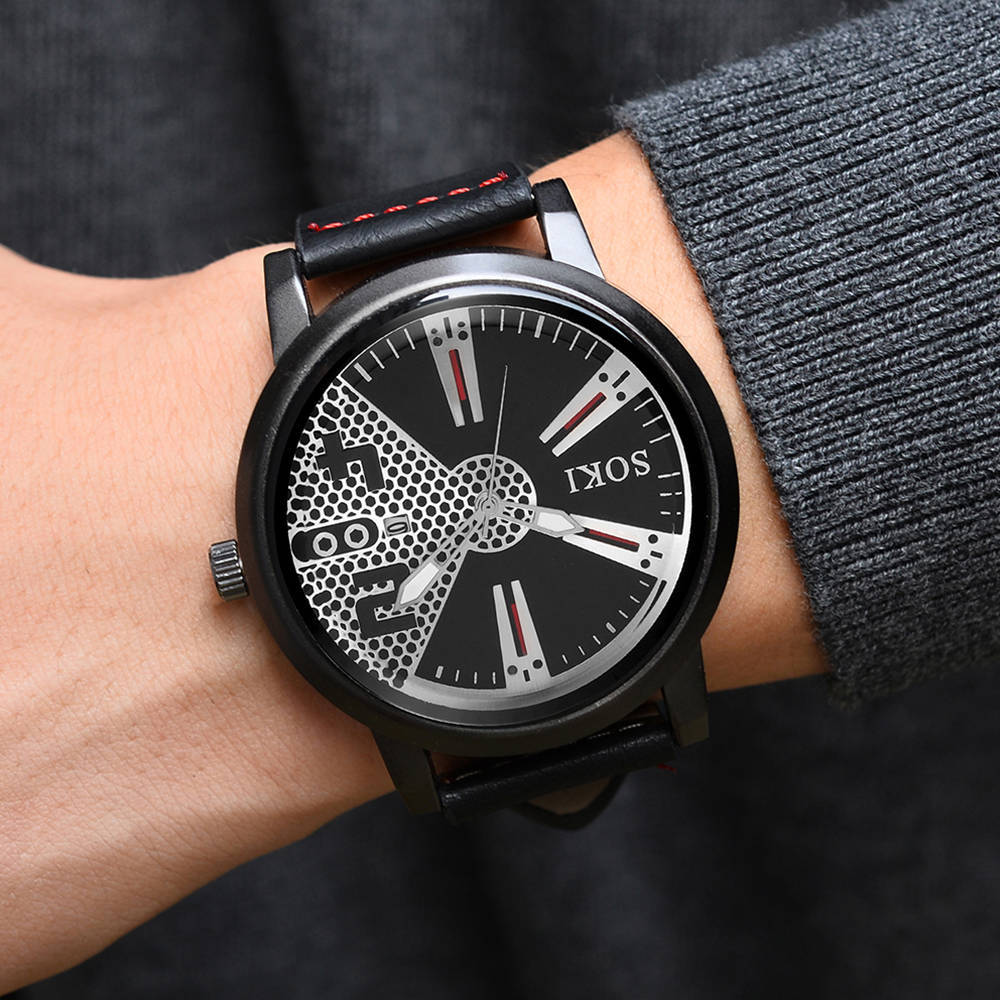 SOKI Watch Men's Date Quartz-watch Stainless Steel Mesh Strap Ultra Thin Dial Clock Accessory