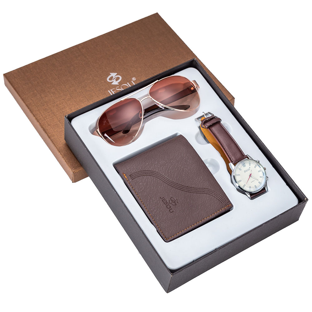 3pcs Men Watches Gifts Set Belts Leather Wallet Watch Set Valentine's Day Gift Quartz Wrist Watch