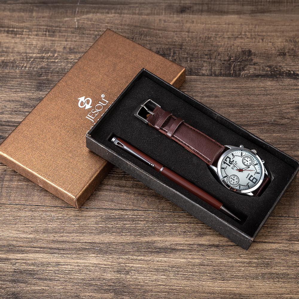 3pcs Men's Fashion Creative Steel Belt Quartz Watch + Pen Set Valentine's Day Gift Quartz Gifts