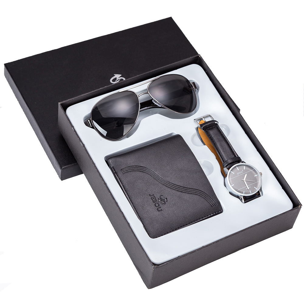 3pcs Men Watches Gifts Set Belts Leather Wallet Watch Set Valentine's Day Gift Quartz Wrist Watch
