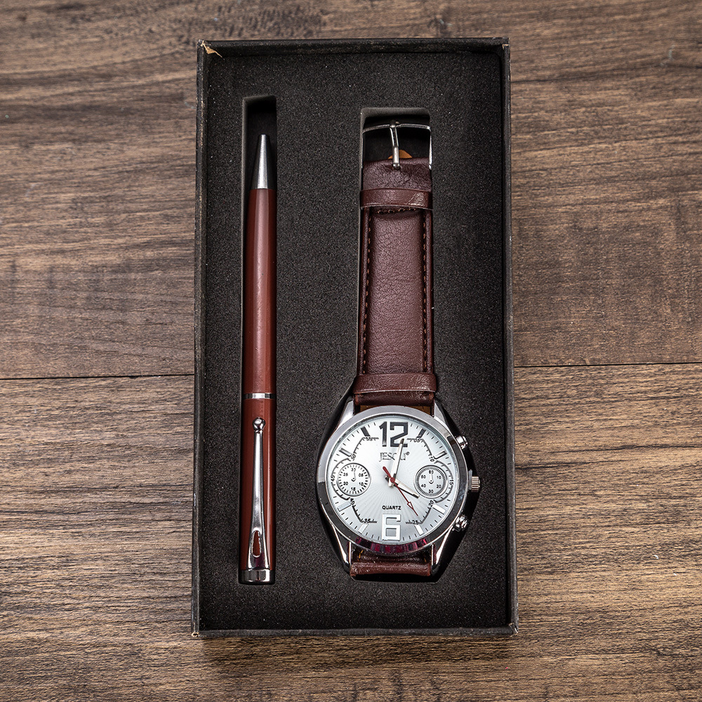 3pcs Men's Fashion Creative Steel Belt Quartz Watch + Pen Set Valentine's Day Gift Quartz Gifts