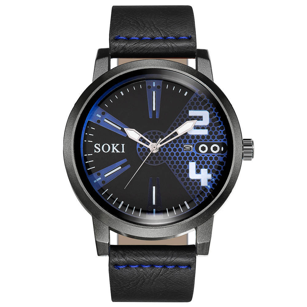 SOKI Watch Men's Date Quartz-watch Stainless Steel Mesh Strap Ultra Thin Dial Clock Accessory