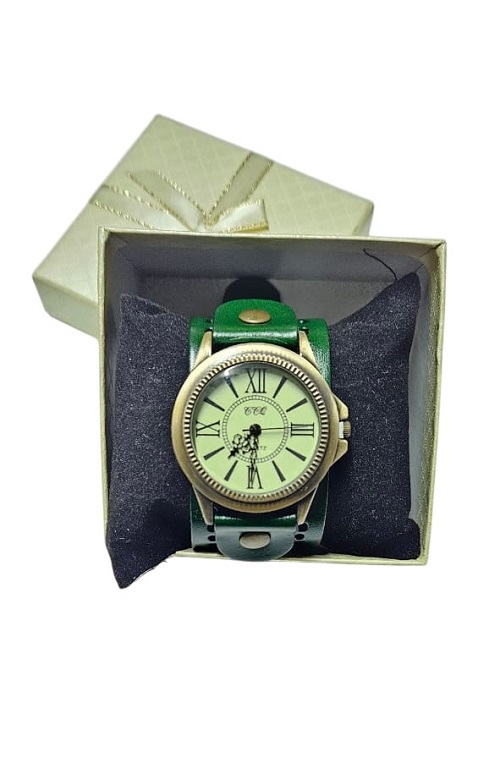 Denim green Ankara travelling bag and green men's vintage leather watch combo best gift to offer and durable.