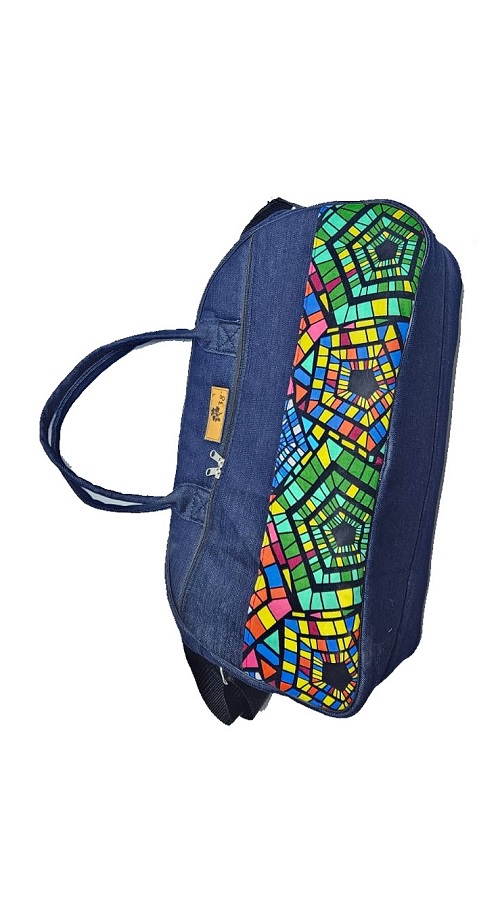 Denim green Ankara travelling bag and green men's vintage leather watch combo best gift to offer and durable.