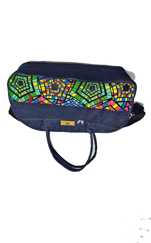Denim green Ankara travelling bag and green men's vintage leather watch combo best gift to offer and durable.