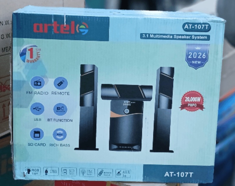 Artel AT-107T 3.1CH Mini Home Theater System USB, SD, FM, BT Function Tall Boys 20000W PMPO Multimedia Sound Speaker System Hifi Sound Quality Subwoofer with  Remote Control Woofer