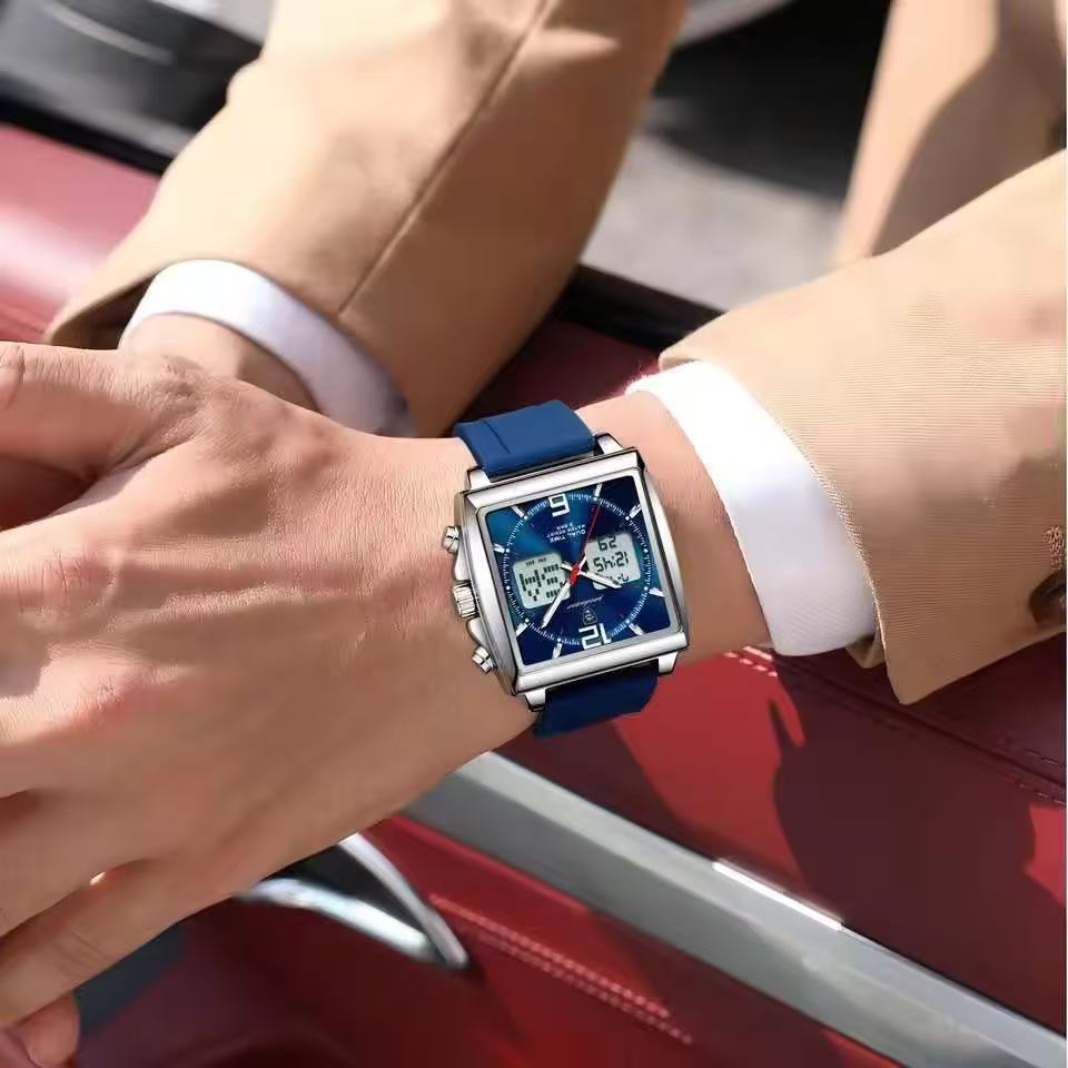 POEDAGAR E109 Luxury Men's Sports Watches Men Dual Display LED Digital Waterproof Week Date Silicone Quartz Watch Man Clock