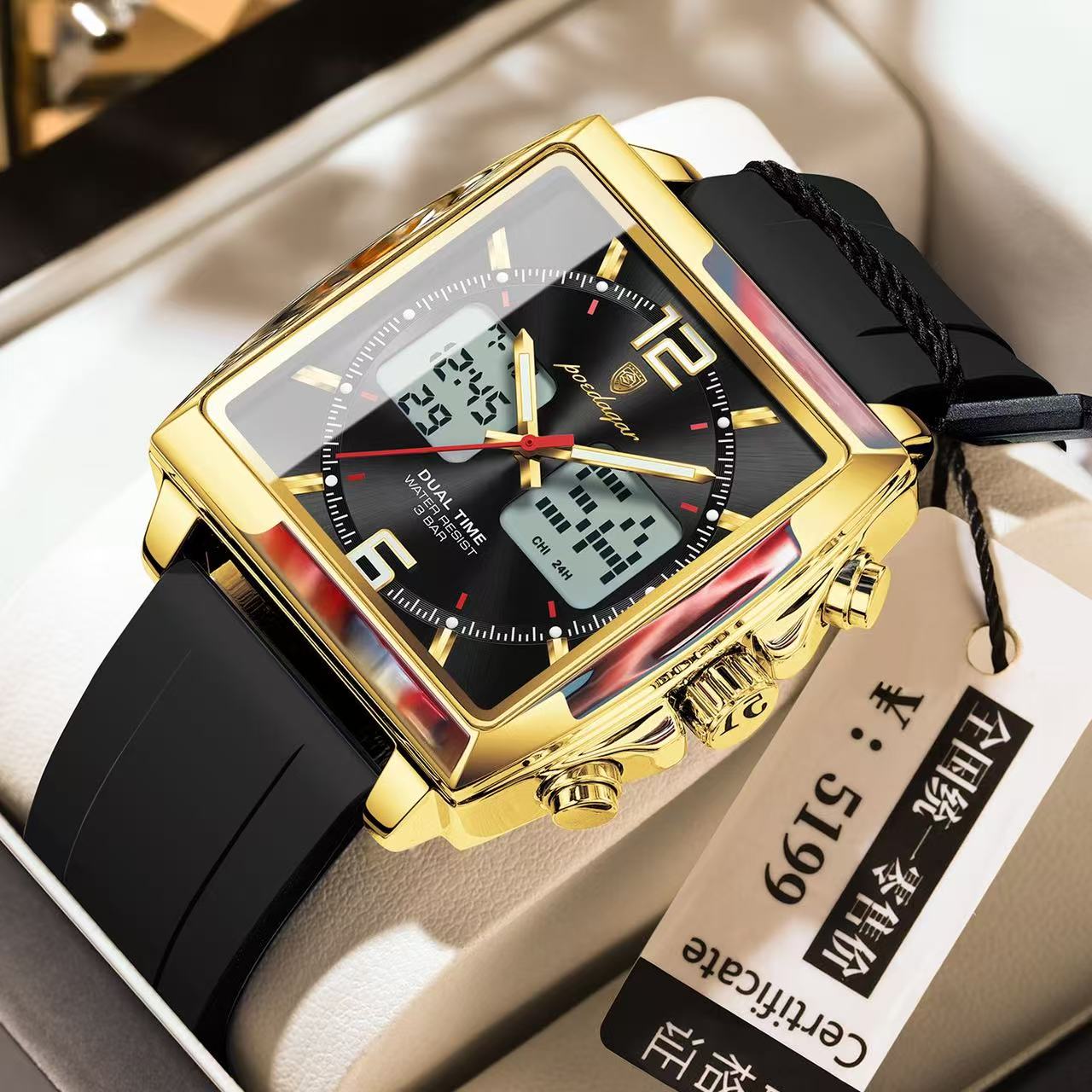 POEDAGAR E109 Luxury Men's Sports Watches Men Dual Display LED Digital Waterproof Week Date Silicone Quartz Watch Man Clock