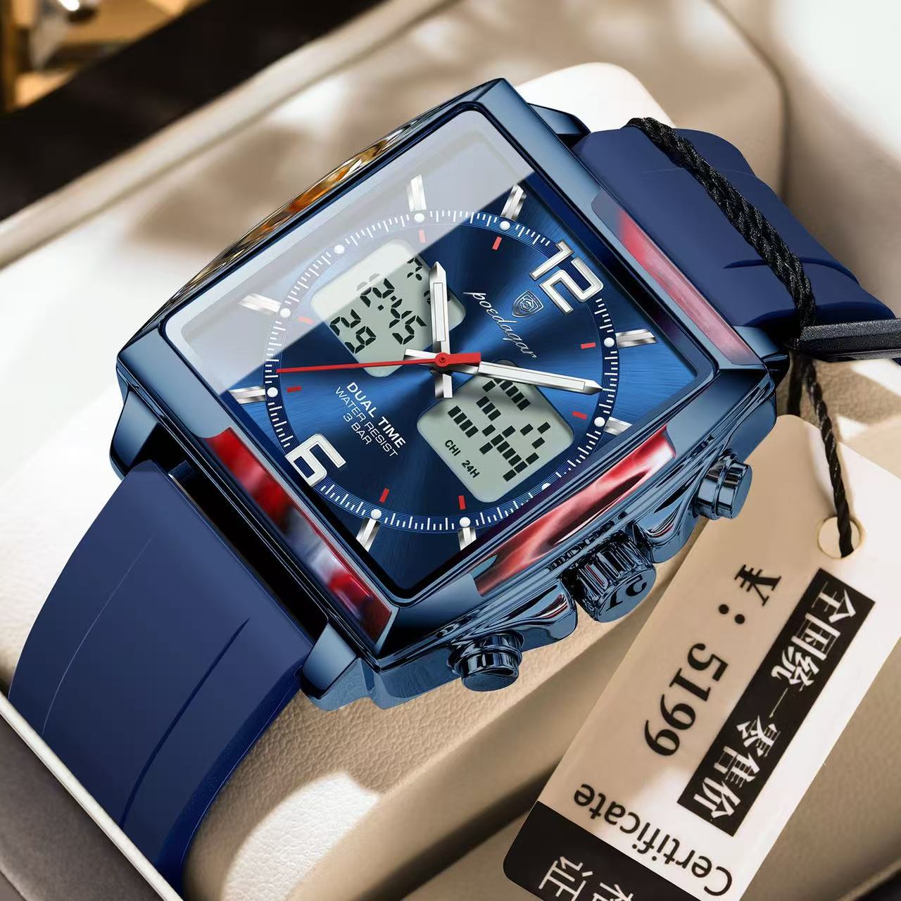 POEDAGAR E109 Luxury Men's Sports Watches Men Dual Display LED Digital Waterproof Week Date Silicone Quartz Watch Man Clock